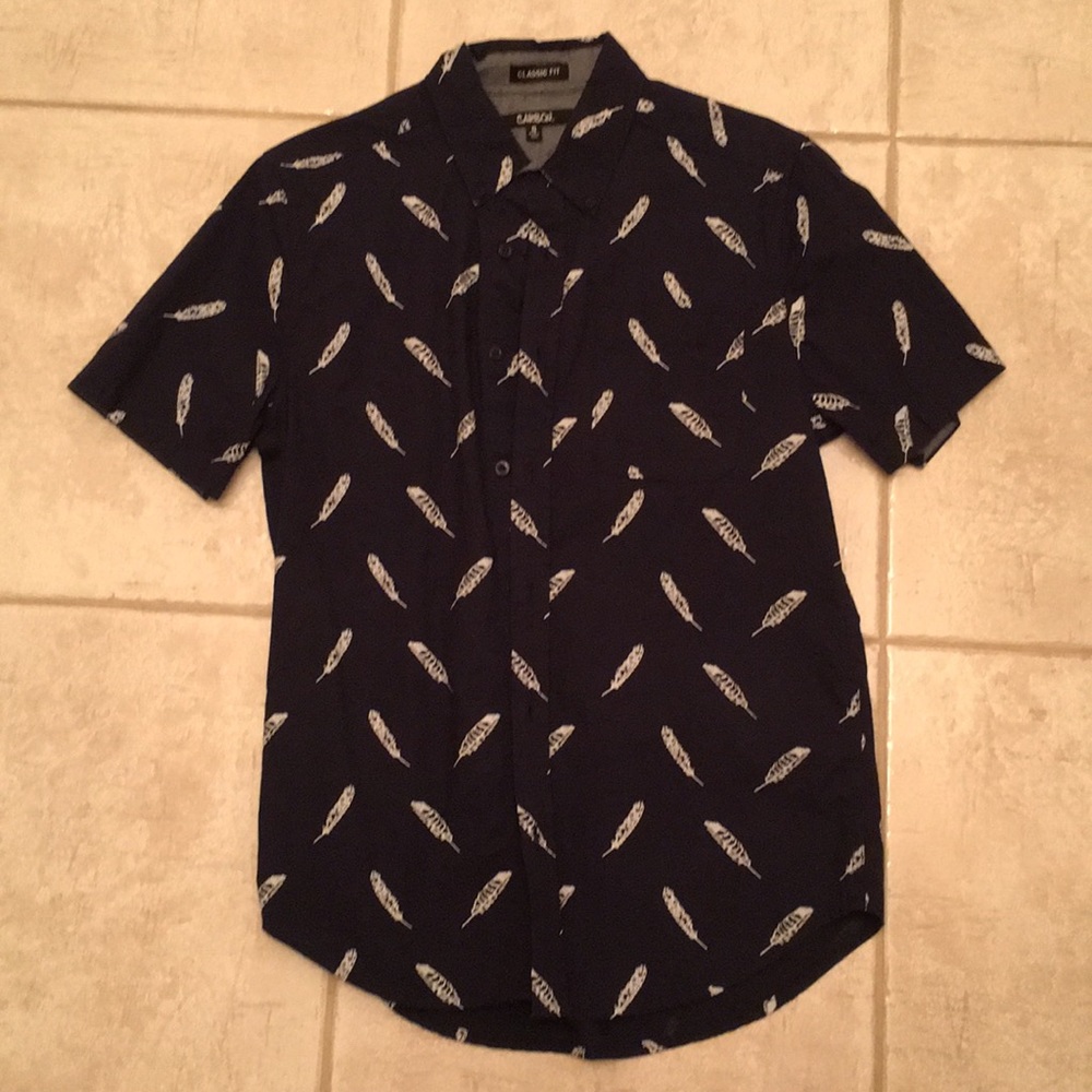 Feather Short Sleeve Button Up